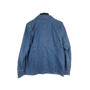VTG Y2K Denim & Co M Blue Denim Jean Jacket Embroidered Pockets Snap Up Front thumbnail 4