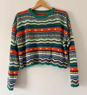 Shein Green Multicolored Striped Sweater thumbnail 1