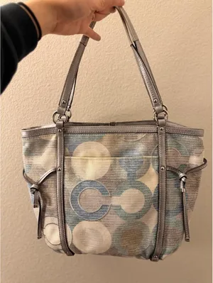 Vintage Coach Audrey Metallic Graphic Op Art Cinched Tote thumbnail 2