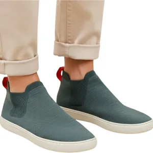 Rothy's The Chelsea Boots Knit High Top Slip On Fog Melange Gray Red 8 thumbnail 1