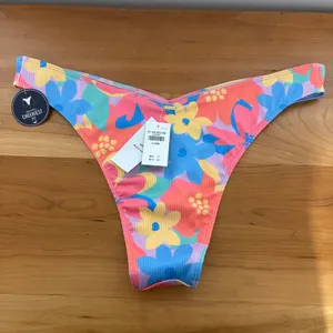 Hollister Floral Ribbed V-Front Cheekiest Bikini Bottom Size XL Pink Blue m thumbnail 3
