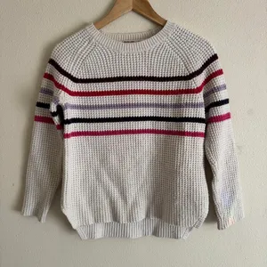 Marine Layer Delaney Pink Purple Stripe Pullover Cream Waffle Crewneck Sweater S thumbnail 1