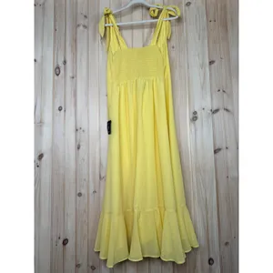 NWT Lulus Summer Invite Yellow Tie-Strap Tiered Midi Dress Ruffled Size XL thumbnail 7