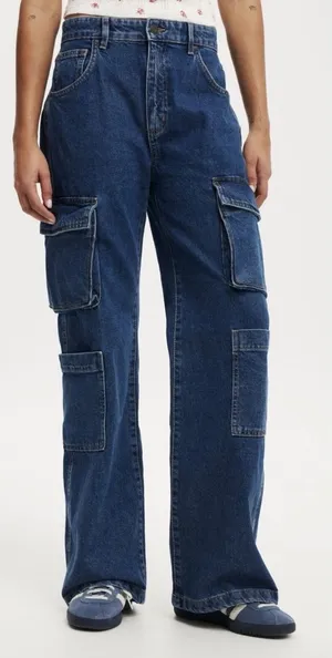Cotton On Womens Cargo Wide Leg Jeans Nordic Blue High Rise Denim Size 6 NEW thumbnail 1
