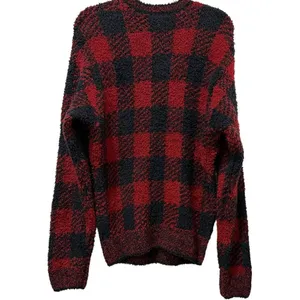 Skims Teddy Knit Crewneck Sweater Buffalo Check‎ Plaid Red Black SM thumbnail 3