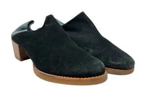 All Black Mules Heel Collapsible Back Slip On Suede Leather Black‎ Blue Sample thumbnail 1