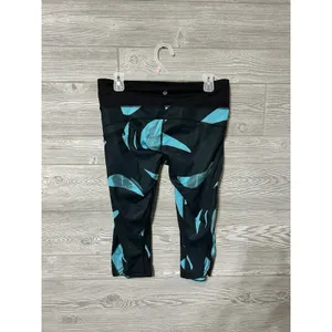 Lululemon Run Top Speed Crop Leggings Sz 8 Peacock Blue Black‎ Pocket Luxtreme thumbnail 3