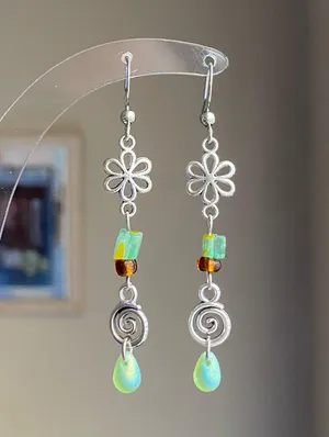 Handmade quality glass beads & flower fairy boho cottage whimsical dangle earrings & necklace set💐🍃 thumbnail 10