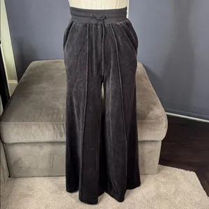 Women’s Scoop Black Wide Leg Velour Pants High Rise Drawstring Waist Size XS NWT thumbnail 2