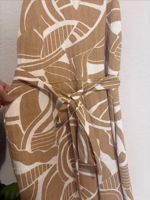 Cato Tan & White Abstract Print jumpsuit with Tie Waist Large petite thumbnail 4