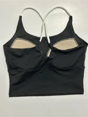 Women's Black Cropped Tank Bralette with White Straps thumbnail 2
