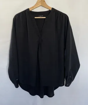 Madewell‎ Womens Black Long Sleeve V-Neck Blouse Medium Polyester & Modal Blend thumbnail 1