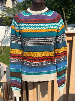 H&M Women’s Wool Blend Colorful Fair Isle Grandpacore Crewneck Sweater Size XS thumbnail 1