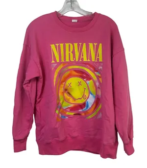 Nirvana Pink Graphic Sweatshirt Smiley Face Tie Dye Logo Cotton Pullover Large thumbnail 1