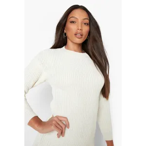 Boohoo White Ribbed Knit Crew Neck Long Sleeve Sweater Mini Bodycon Dress Size S thumbnail 2