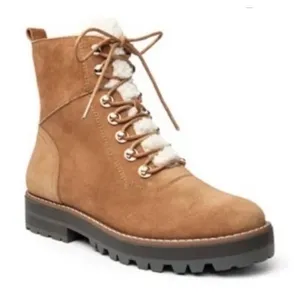Crown and Ivy Naomi Suede Fur Lined Boots‎ Women 8 Tan Lace Up Combat Outdoors thumbnail 1