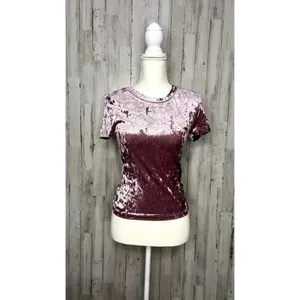 Free People Women's‎ Size Small Pink Velvet Short Sleeve Baby Tee Top Casual thumbnail 2