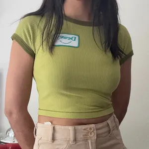 Wild Fable‎ Lime Green Dewey Cannabis Co Patch Ribbed Ringer Crop Baby Tee Small thumbnail 3