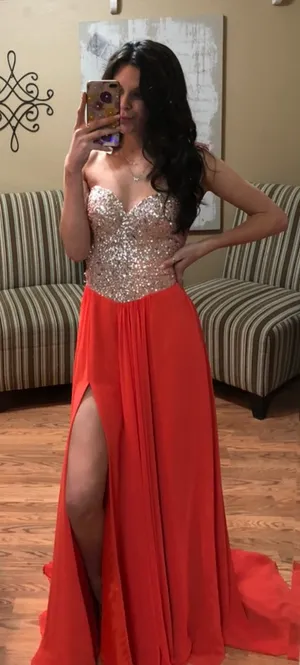 Terani Couture Orange Sparkle Evening Gown thumbnail 3