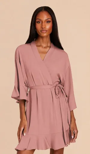 Birdy Grey Kenny Robe Matte Dusty Rose Pink Ruffle‎ Sleeve Tie Waist M/L thumbnail 1