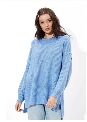 American Eagle AE Blue Oversized Dreamspun Long Sleeve Crew Neck Sweater Medium. thumbnail 1