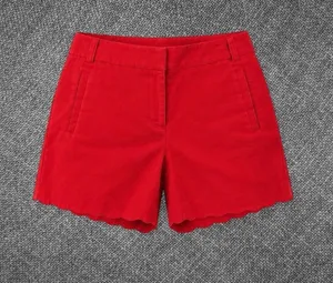 Women’s Red Scalloped Hem Cotton Blend Shorts thumbnail 1