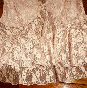 NWOT BABY PINK Lace see through Cap Sleeve Babydoll high low Top size L thumbnail 10
