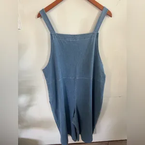 Plus Size Blue Denim Jumpsuit shorts Overalls Size L thumbnail 3