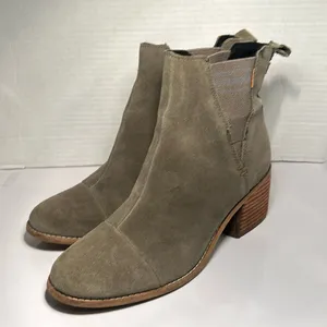 TOMS Women's Esme Desert Taupe Suede Chelsea Boot Size 8. 2.5” heel size thumbnail 1