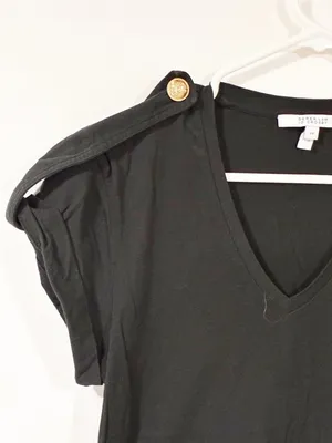 Derek Lam 10 Crosby Black V-Neck Roll Tab Sleeve T-Shirt Size Small thumbnail 2