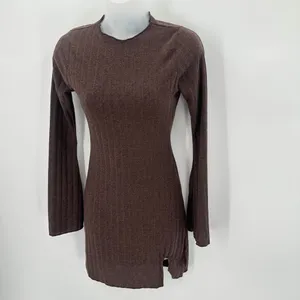Windsor Dress Juniors XS Brown Rib Knit Casual Chills Long Bell Sleeve Mini Slit thumbnail 2