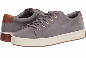 Sperry Gray Suede Low-Top Sneakers with Brown Heel Accent thumbnail 1