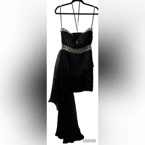Jolene Chiffon Strapless‎ Jeweled Chiffon Tail Ruched Cocktail Dress Sz 6 $390 thumbnail 3