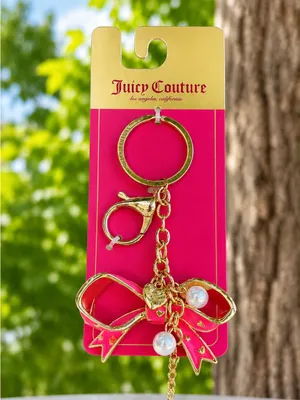 Juicy Couture Pink Bow Pearl Gold Tone Keychain Bag Charm NWT Y2K Cute thumbnail 2