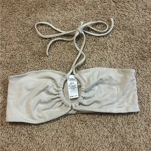 Garage Beige Ribbed Tie-Back Bandeau Top Size Small thumbnail 1