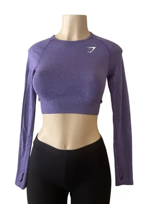 Gymshark Women’s Seamless Long Sleeve Crop Top Purple Size S Thumbholes Workout thumbnail 1