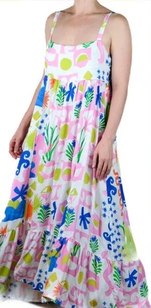 Paper Heart Women's Square Neck Colorful Tropical Summer Pockets Maxi Dress L thumbnail 1