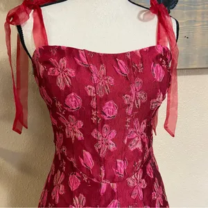 NWOT Lulus Lovely Darling Magenta Floral Jacquard Tie-Strap Midi Dress thumbnail 6