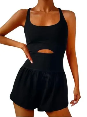 Womens New Wenlia Workout Romper Onesie with Padded Bras Sleeveless Romper thumbnail 1