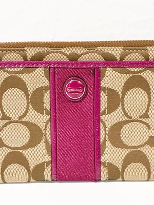 Coach Signature Zippy Wallet 48691B in Khaki/Fuchsia thumbnail 2