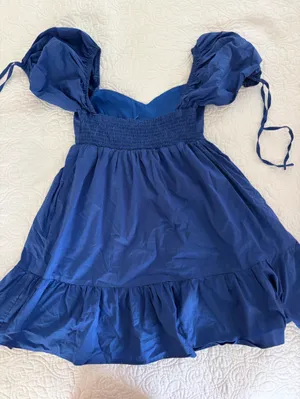 &merci royal blue puff sleeve mini babydoll dress thumbnail 3