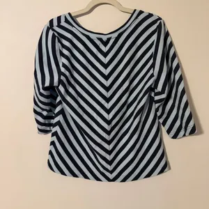 Maeve by Anthropologie Zip‎ Front Horizontal Stripe 3/4 Sleeve Cotton Top Sz XL thumbnail 8