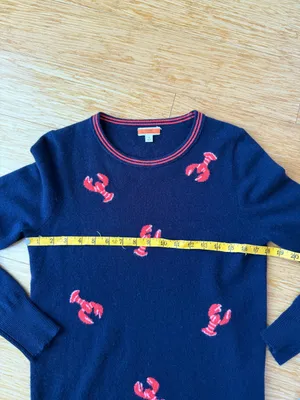 J.Crew 100% Cashmere Flying Lobster Sweater Navy Red Size S thumbnail 9