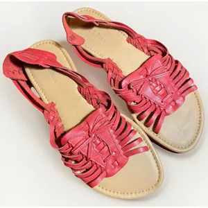 L.L.Bean Sandals 7M Red Leather Flat Tassel Slingback Bow Artsy woven festival thumbnail 1