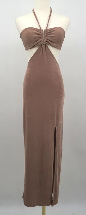 Beginning Boutique Miranda Midi Dress Brown Halter Cutout Strappy Back Size AU10 thumbnail 1