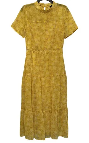 Lulu's Women's Size Medium Dressed Up Yellow‎ Patterned Tiered Midi Dress thumbnail 1