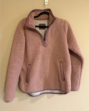 Abercrombie‎ & Fitch Womens Dusty Rose Pink Sherpa Fleece Quarter Zip Pullover S thumbnail 1