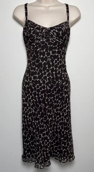 VTG 90s Women 100% SILK Fairy Babydoll Mini Dress 6 Whimsigoth Brown Indie thumbnail 1