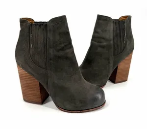 Jeffrey Campbell Knockout Suede Leather Stacked Wood Chunky Heel Ankle Booties thumbnail 1