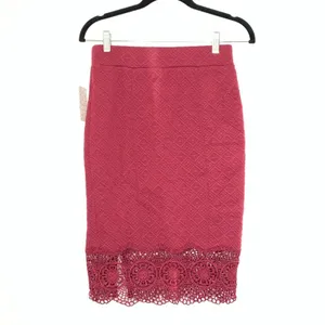 FREE PEOPLE Storyteller Crochet Lace Trim Quilted Pencil Skirt Burgundy Size XS thumbnail 3